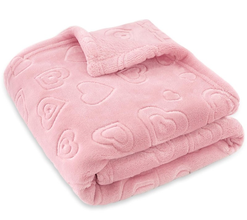 BORITAR Baby Blanket with Heart Design for Girls Ultra Soft Fleece Warm and Lightweight Blankets for Infant Toddler Newborn, 30x40 Inch, Blush Pink - Image 1